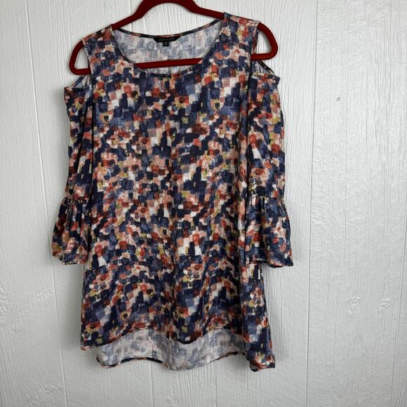 John Mark Multicolor Abstract Cold Shoulder Top 3/4 Sleeve Size Medium Artsy - Picture 8 of 8